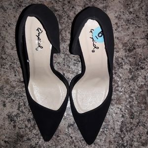 black suede stilleto heels